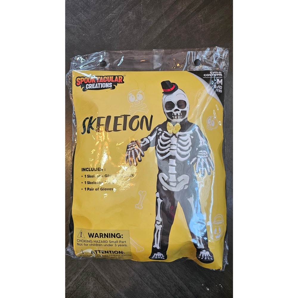 New Children's Spooktacular Creations Skeleton costume size medium 8-10 years‎